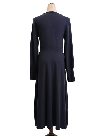 Excellent Dewl Women's Navy Blue Long-Sleeved Dress with Bow Tie