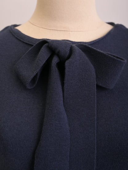Excellent Dewl Women's Navy Blue Long-Sleeved Dress with Bow Tie