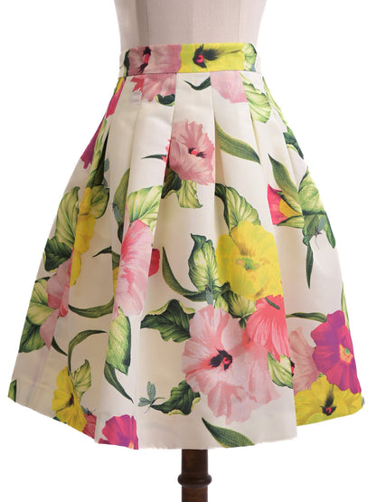 Excellent Ted Baker Floral Print White Cotton Skirt Size M