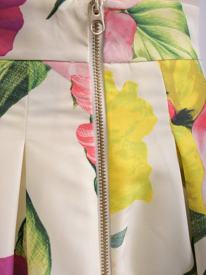 Excellent Ted Baker Floral Print White Cotton Skirt Size M