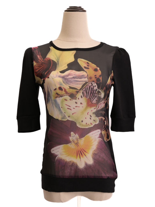 Excellent Ted Baker Black Floral Print Top Size S Cotton