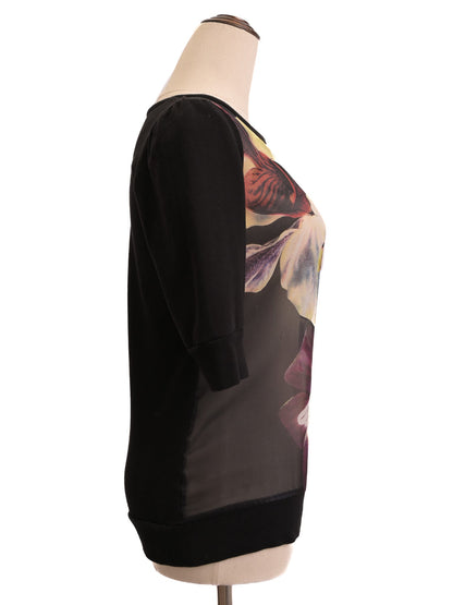 Excellent Ted Baker Black Floral Print Top Size S Cotton