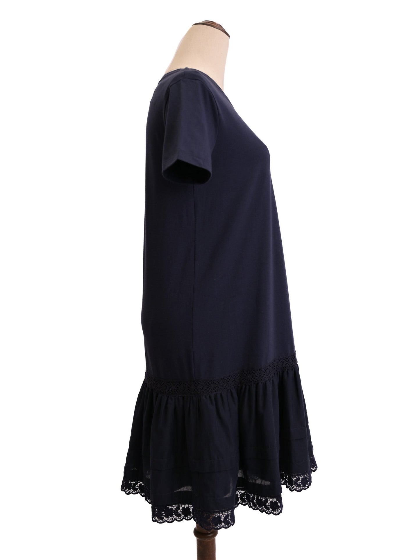 new valentino navy blue cotton dress xs with lacy hem