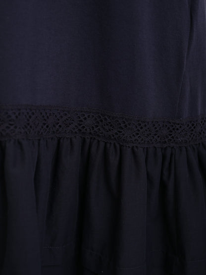 NEW Valentino Navy Blue Cotton Dress XS with Lacy Hem