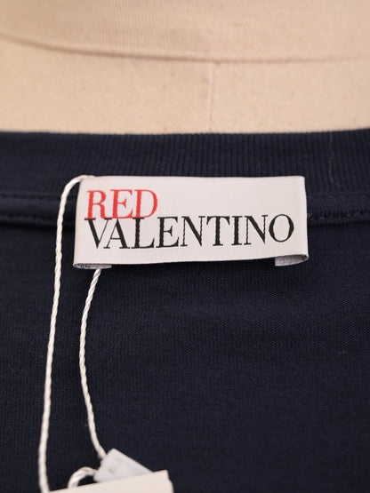 NEW Valentino Navy Blue Cotton Dress XS with Lacy Hem