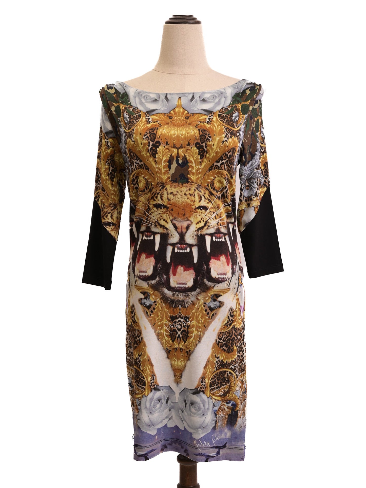 excellent phillipp plein women’s dress s combined viscose big cat print