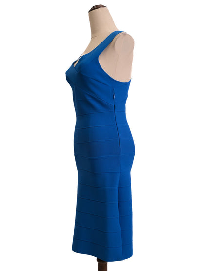 Excellent Reiss Bodycon Dress Blue V-Neck XS with Criss-Cross Detail