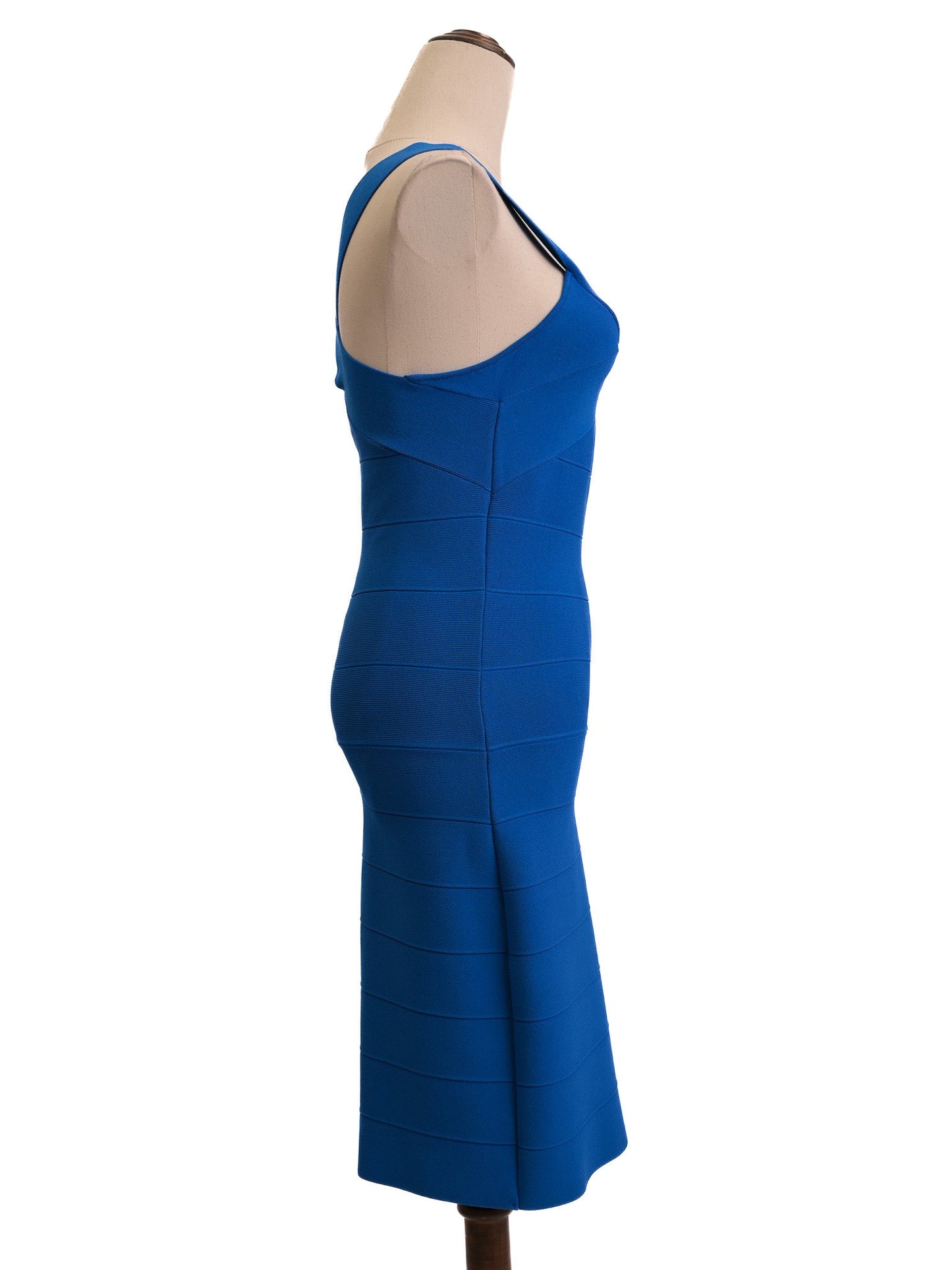 excellent reiss bodycon dress blue v-neck xs with criss-cross detail