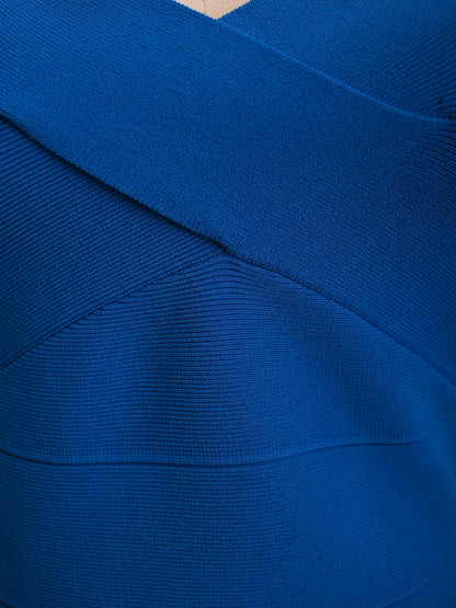 Excellent Reiss Bodycon Dress Blue V-Neck XS with Criss-Cross Detail