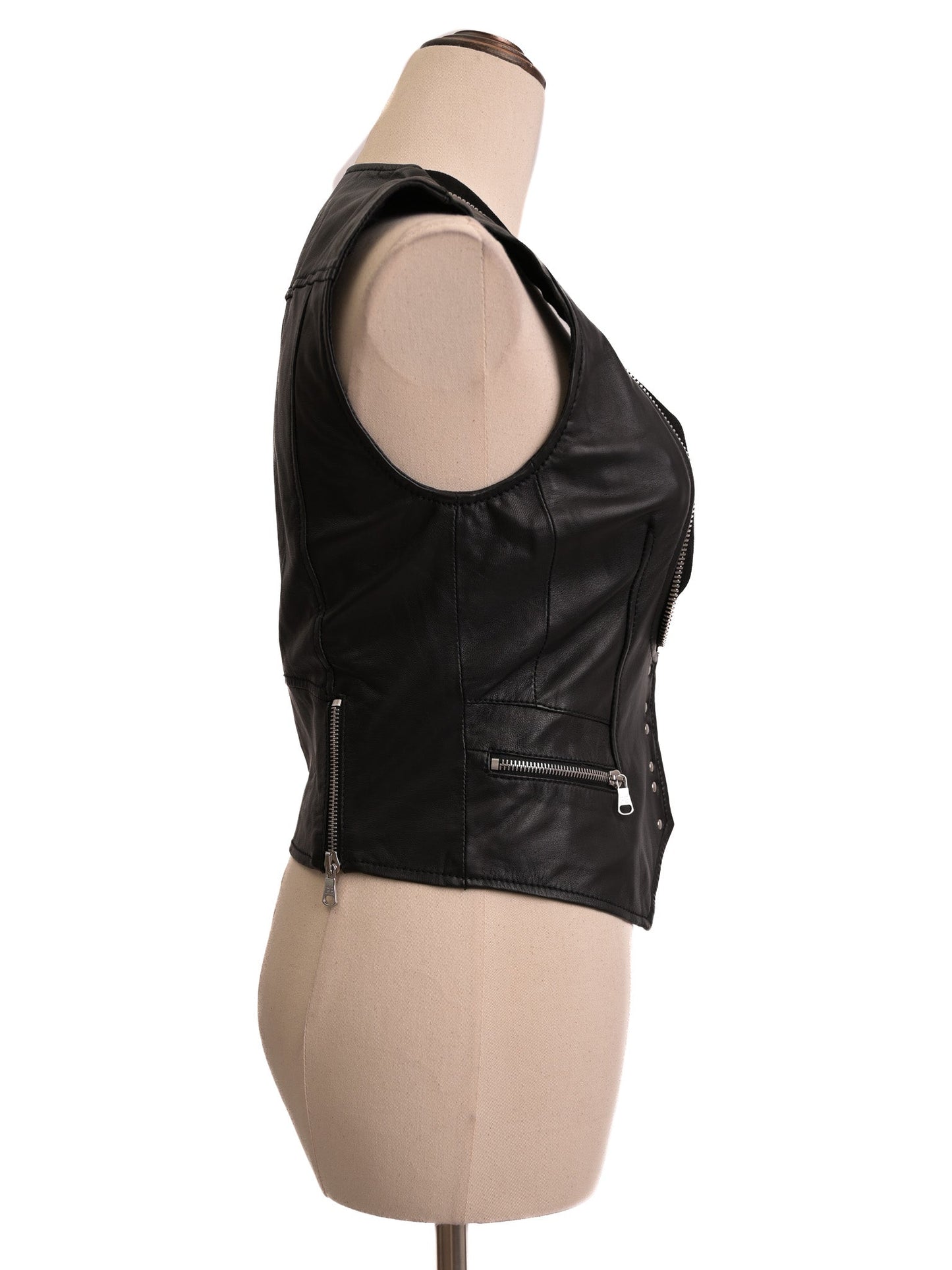 excellent balmain black leather vest xs with zipper details