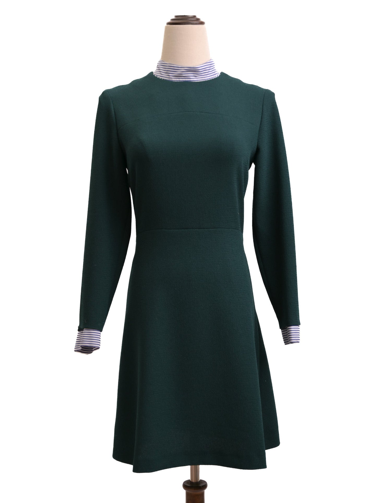 excellent sandro green cotton dress size s with classic striped details