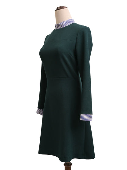 Excellent Sandro Green Cotton Dress Size S with Classic Striped Details