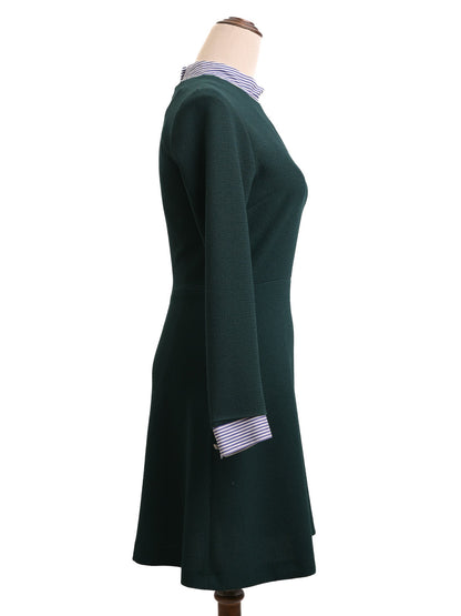 Excellent Sandro Green Cotton Dress Size S with Classic Striped Details