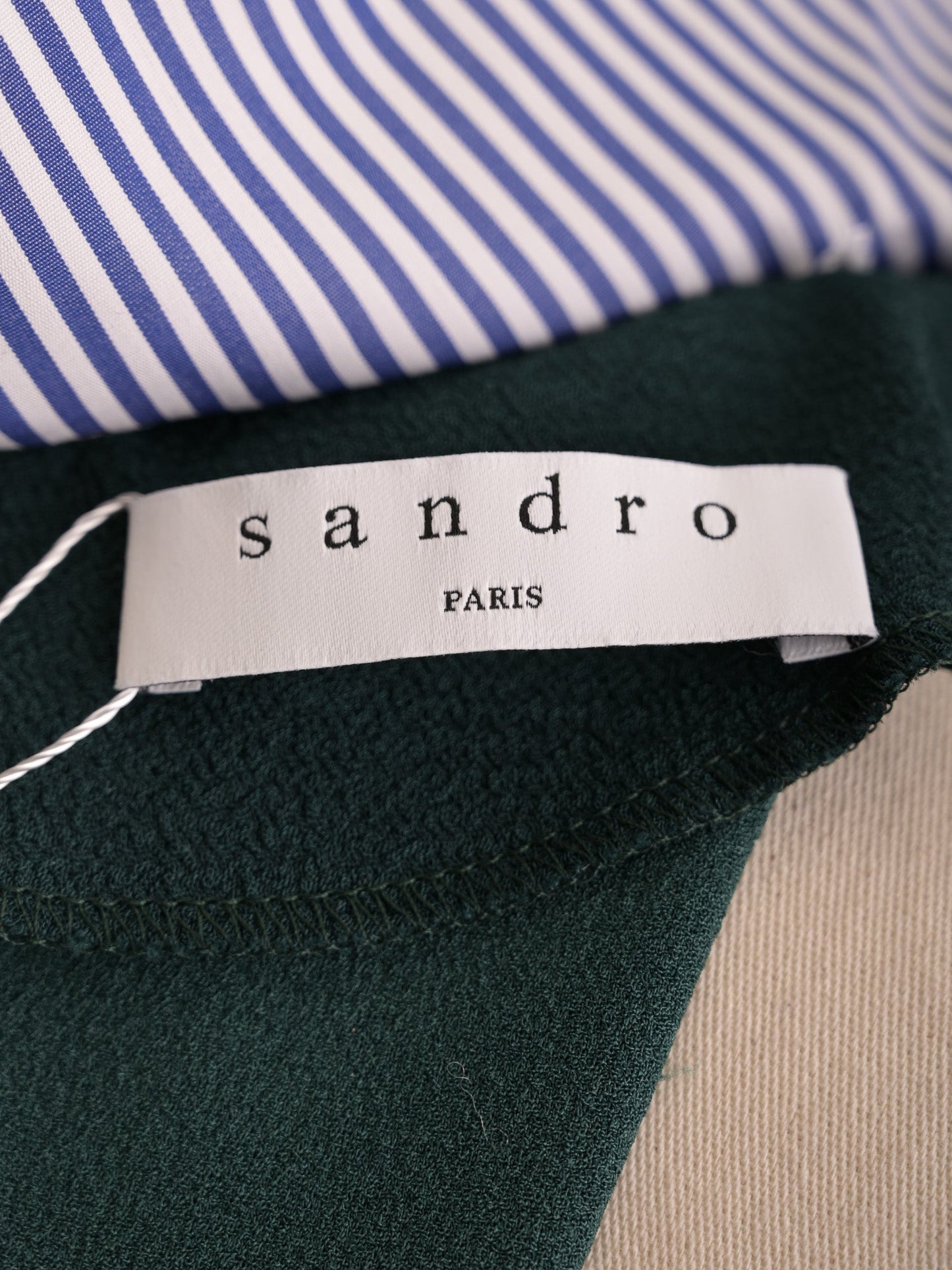 excellent sandro green cotton dress size s with classic striped details
