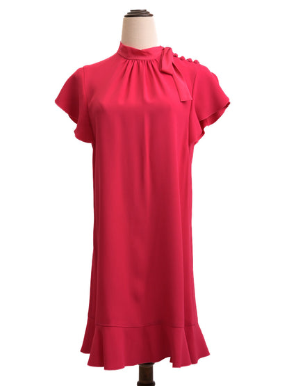 Excellent Red Valentino Pink Dress Size M with Ruffled Hem & Bow Detail