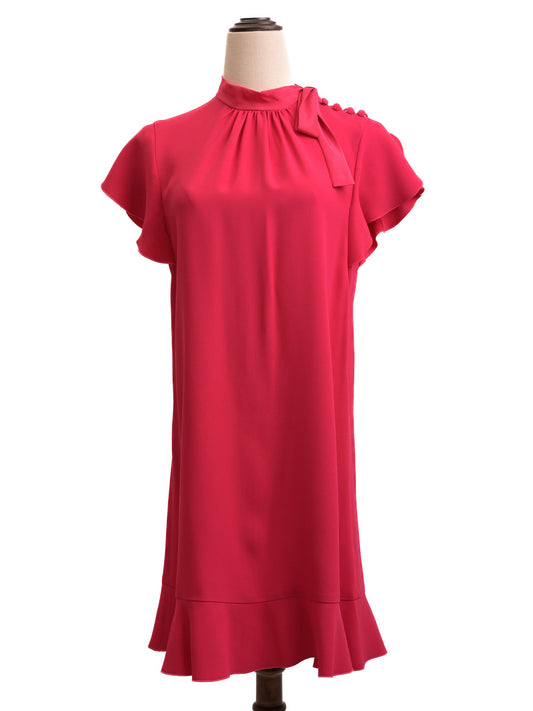 Excellent Red Valentino Pink Dress Size M with Ruffled Hem & Bow Detail