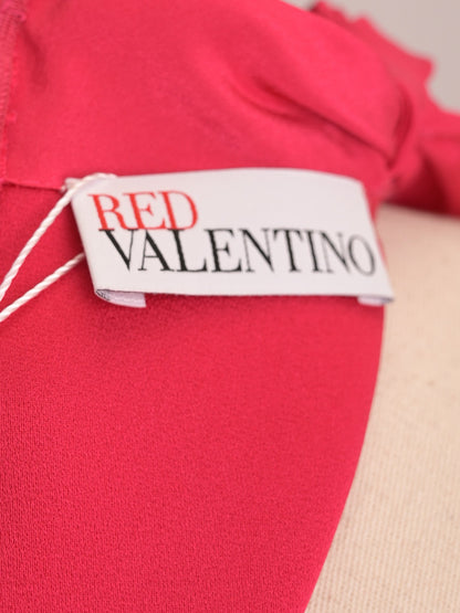 Excellent Red Valentino Pink Dress Size M with Ruffled Hem & Bow Detail