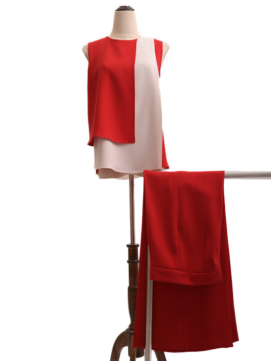 EXCELLENT Carolina Herrera Red & White Sleeveless Blouse Size S
