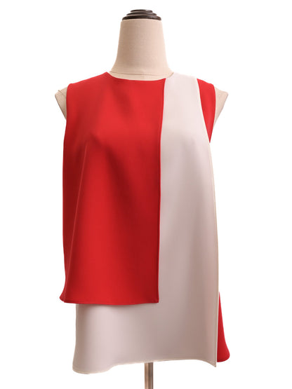 EXCELLENT Carolina Herrera Red & White Sleeveless Blouse Size S