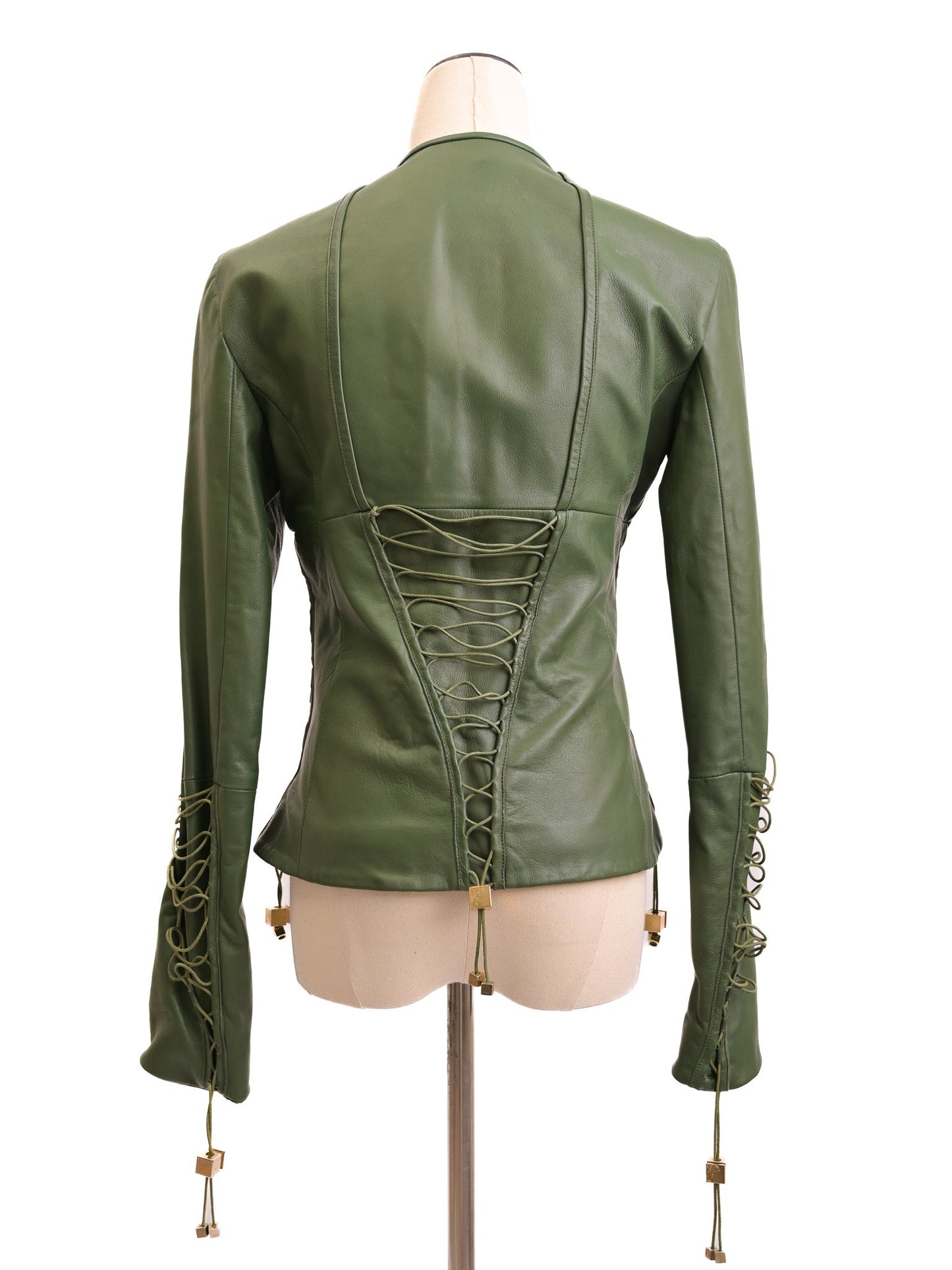 excellent versace green leather jacket women size m