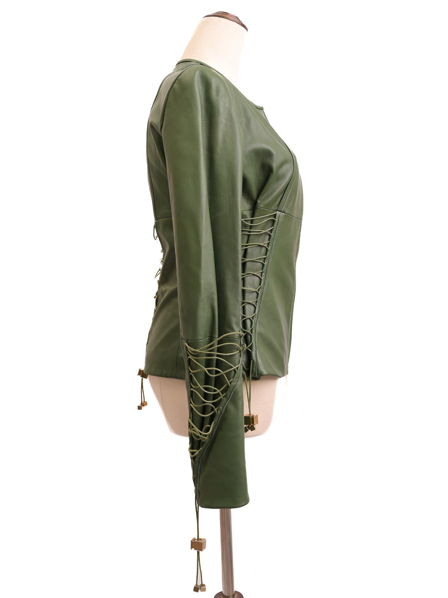excellent versace green leather jacket women size m