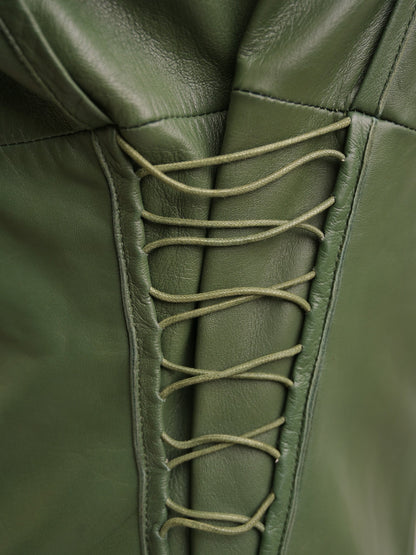 Excellent Versace Green Leather Jacket Women Size M