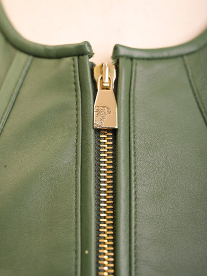 Excellent Versace Green Leather Jacket Women Size M