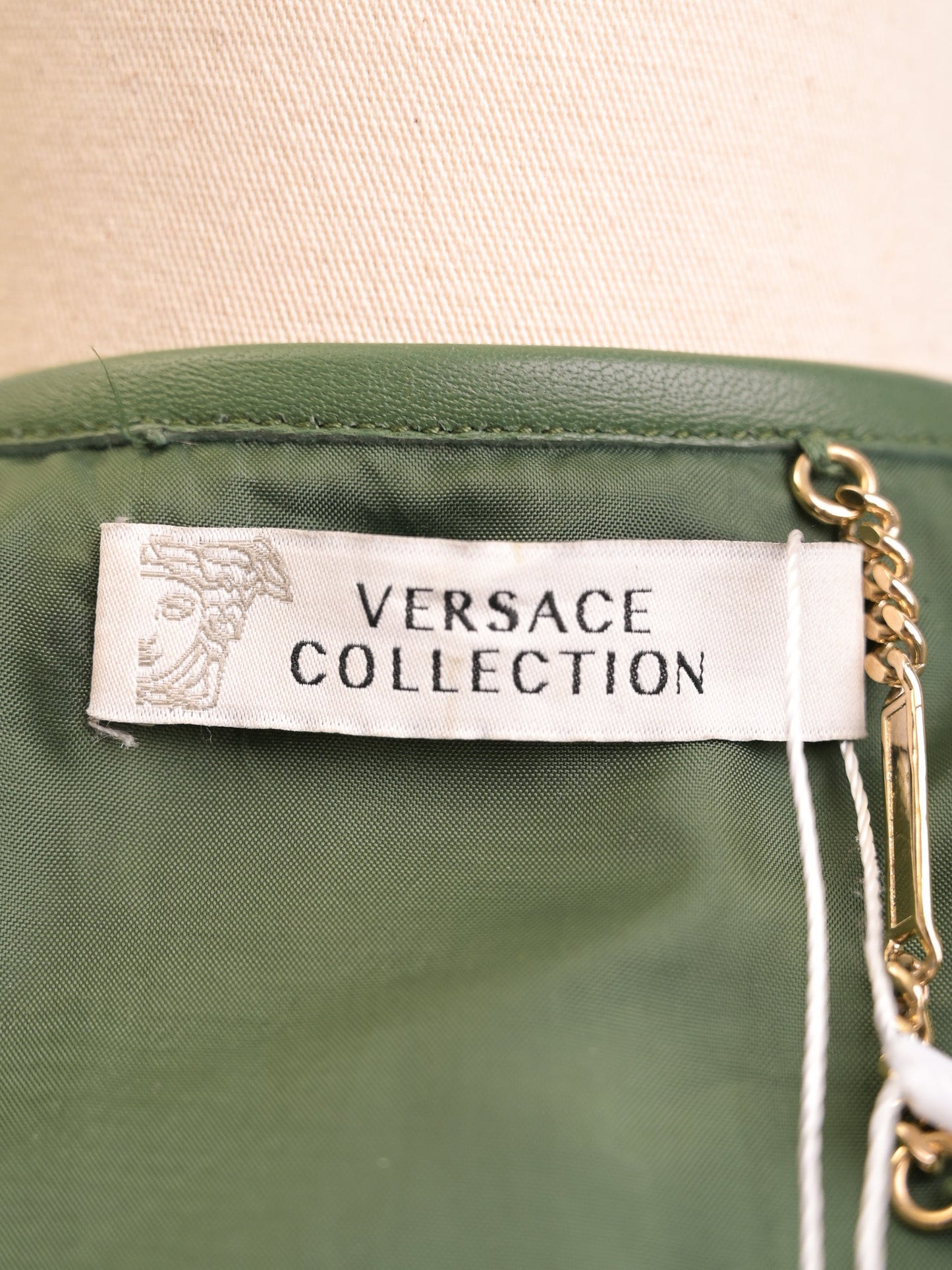 excellent versace green leather jacket women size m