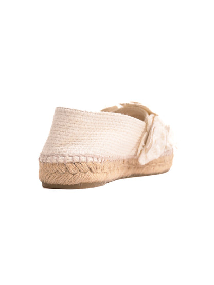Average Condition Chanel White Espadrille Shoes with Floral Accents