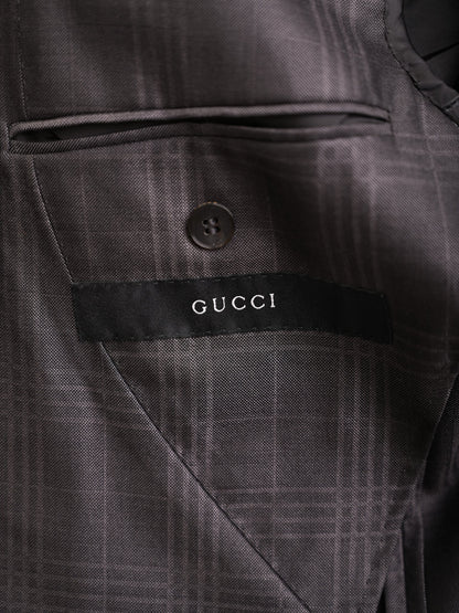Excellent Gucci Gray Wool Men's Plaid Suit Size L
