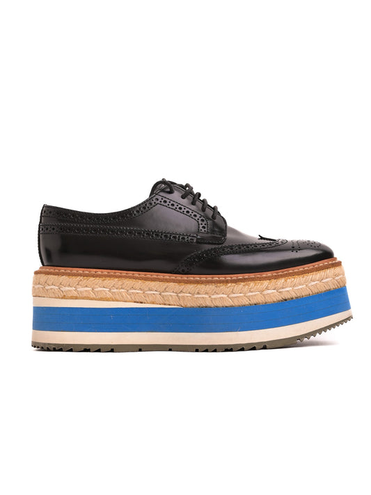 Excellent Prada Leather Shoes Combined Color Size 36.5 with Platform Sole
