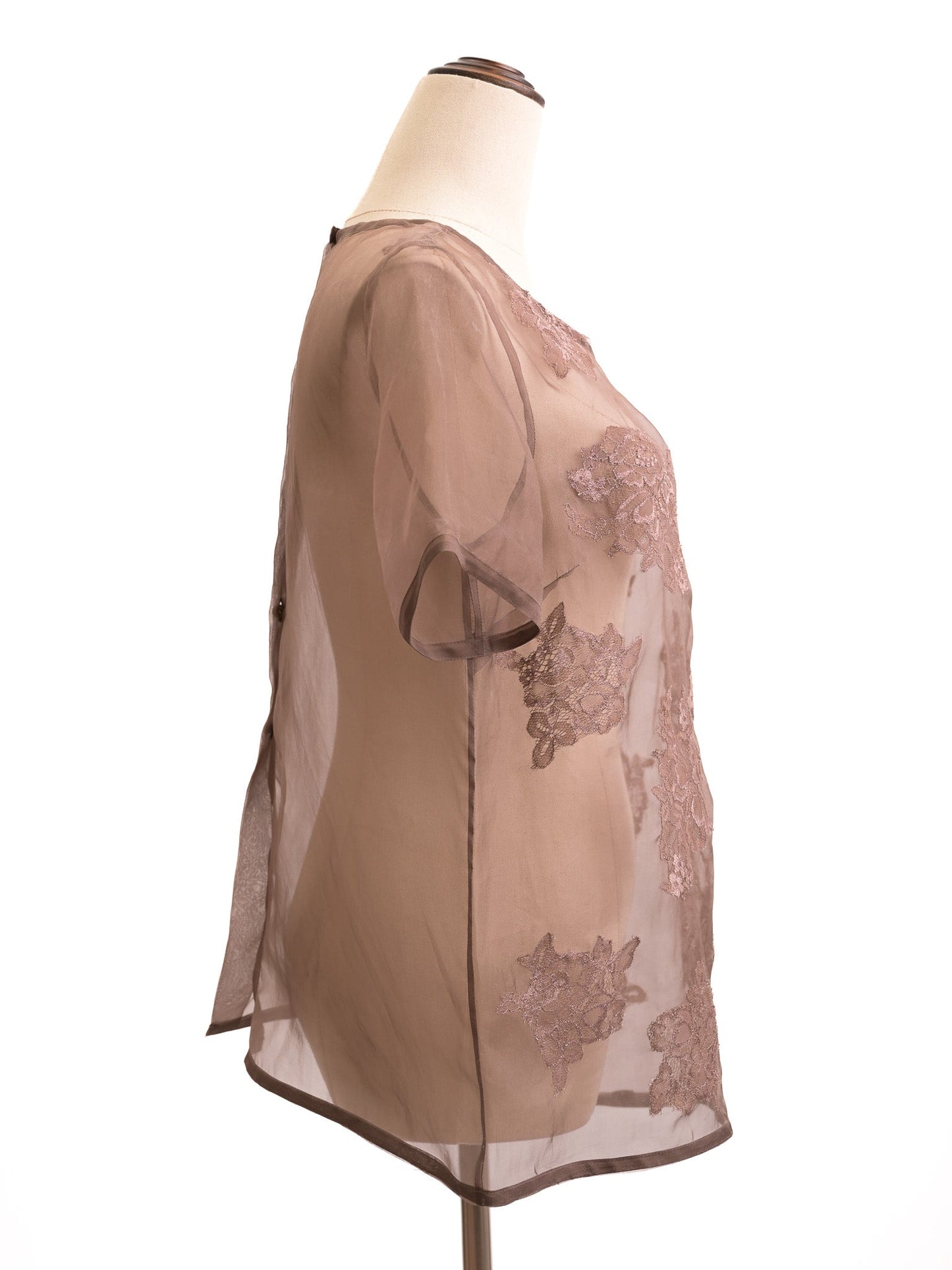 excellent liu jo orange silk blouse size m with floral lace appliqué