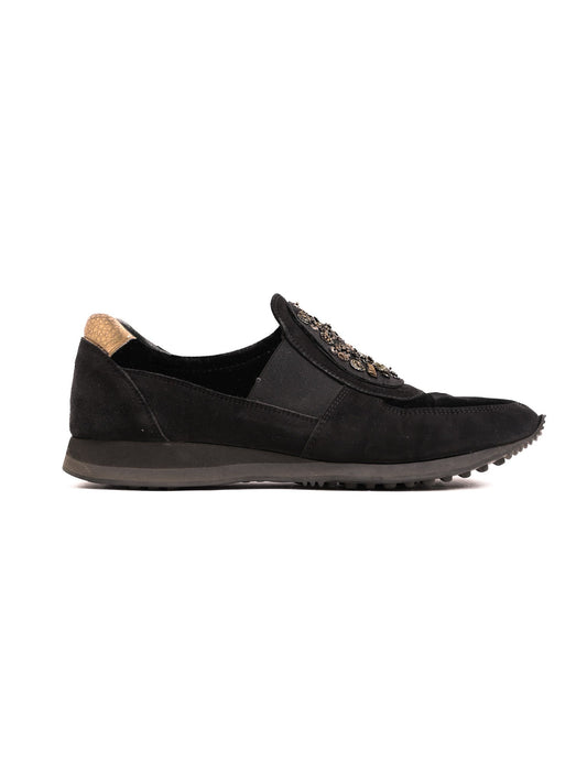 Excellent Car Shoe Women’s Black Leather Slip-Ons Size 40 with Embellishments