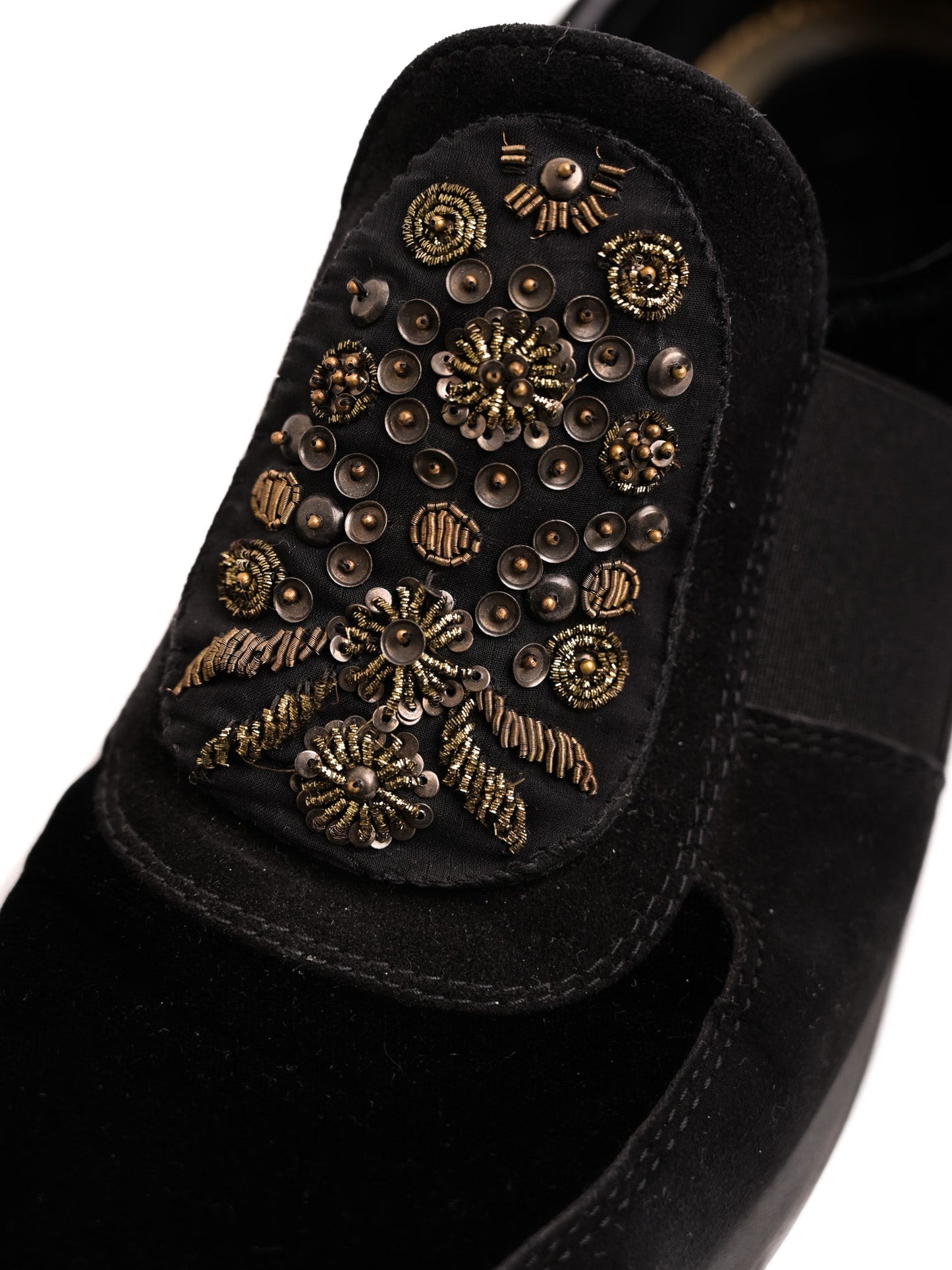 excellent car shoe women’s black leather slip-ons size 40 with embellishments