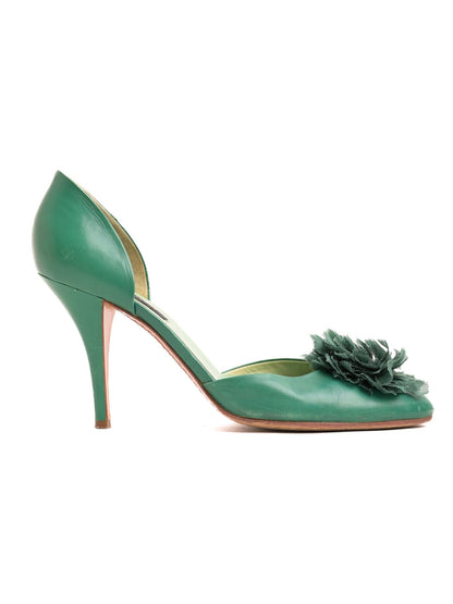 Good Sergio Rossi Green Leather High-Heeled Shoes with Floral Detail