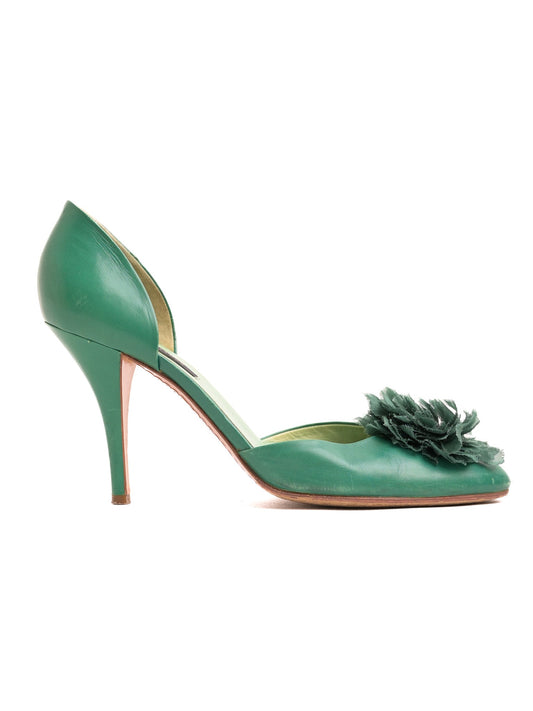 Good Sergio Rossi Green Leather High-Heeled Shoes with Floral Detail