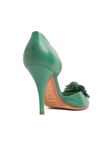Good Sergio Rossi Green Leather High-Heeled Shoes with Floral Detail