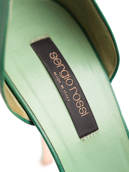 Good Sergio Rossi Green Leather High-Heeled Shoes with Floral Detail