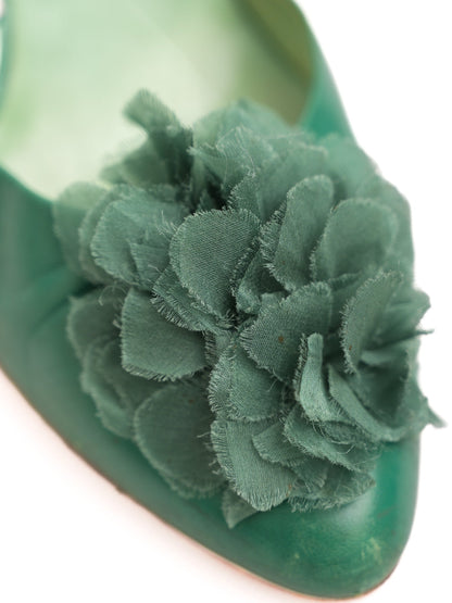 Good Sergio Rossi Green Leather High-Heeled Shoes with Floral Detail