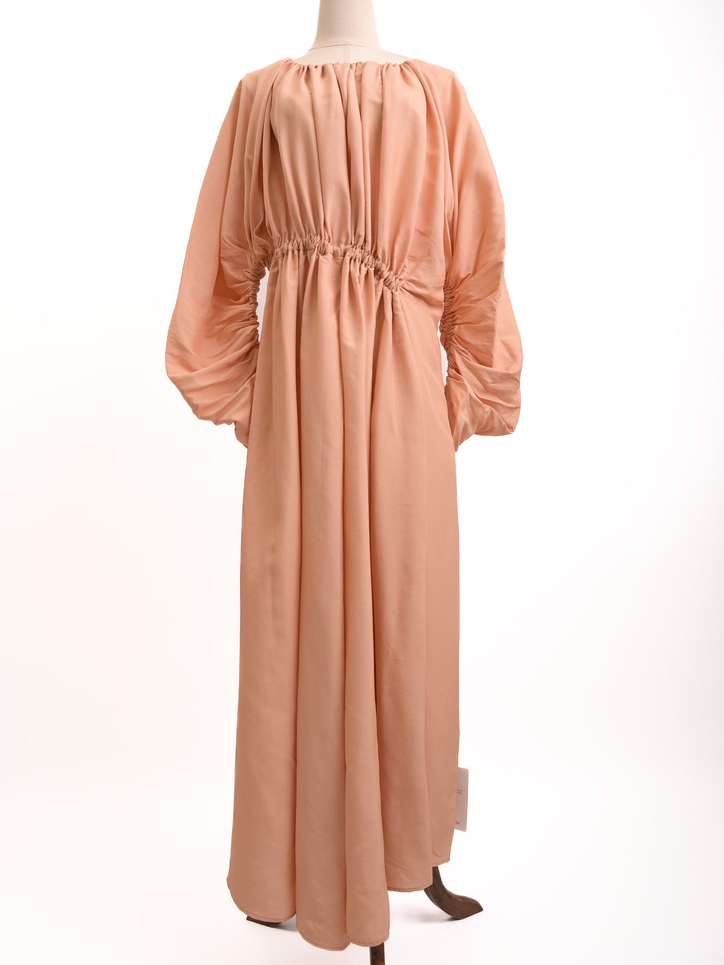 excellent jil sander pink viscose dress size s with ruched sleeves