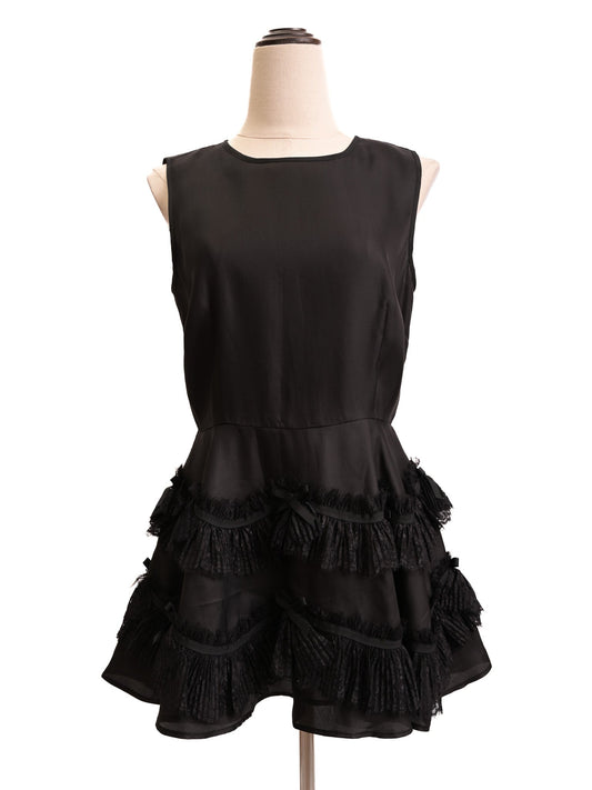Excellent Red Valentino Black Sleeveless Dress with Fringe Detail