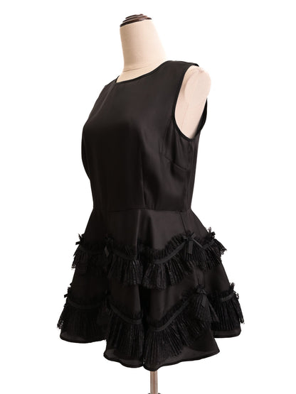 Excellent Red Valentino Black Sleeveless Dress with Fringe Detail