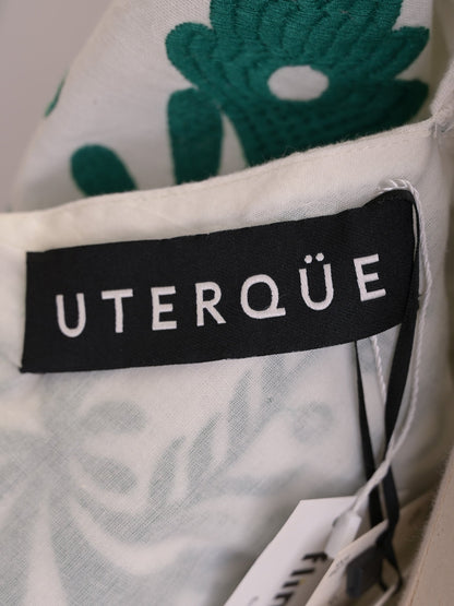 NEW Uterque Long White Dress Green Patterns Size S