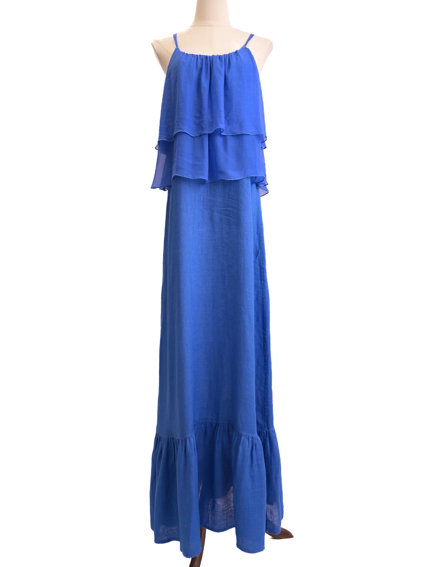 120% lino womenõs blue maxi dress sleeveless size m perfect condition
