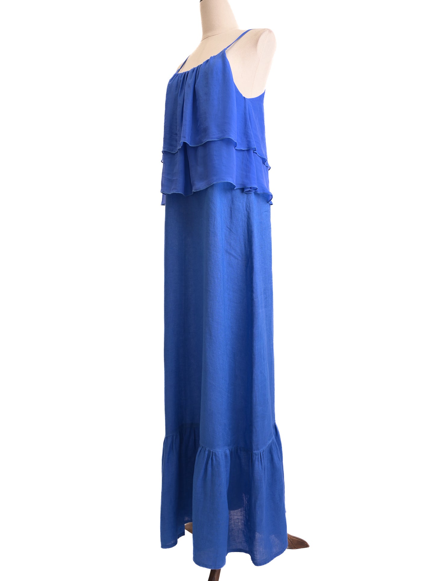 120% lino womenõs blue maxi dress sleeveless size m perfect condition