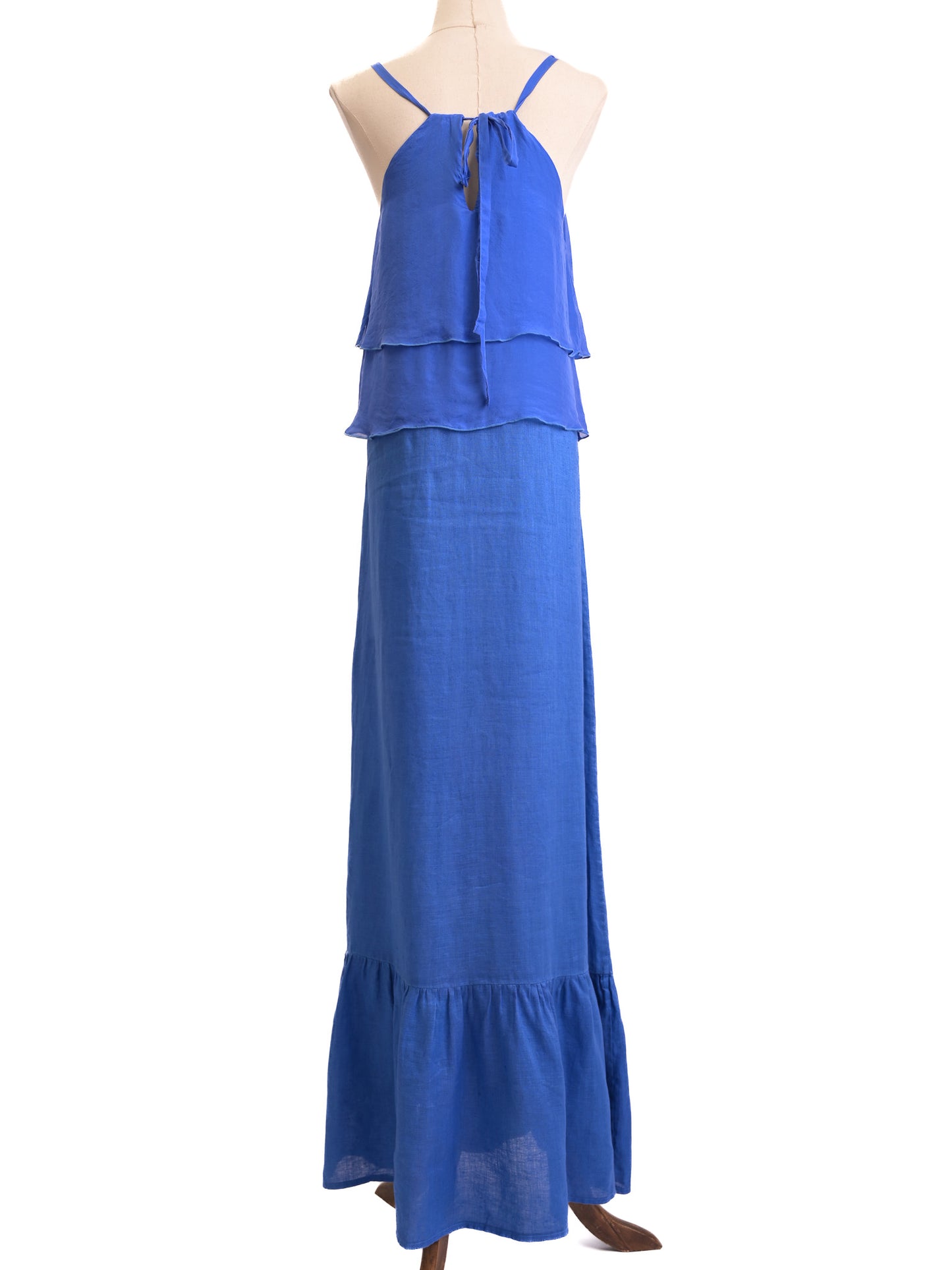 120% lino womenõs blue maxi dress sleeveless size m perfect condition