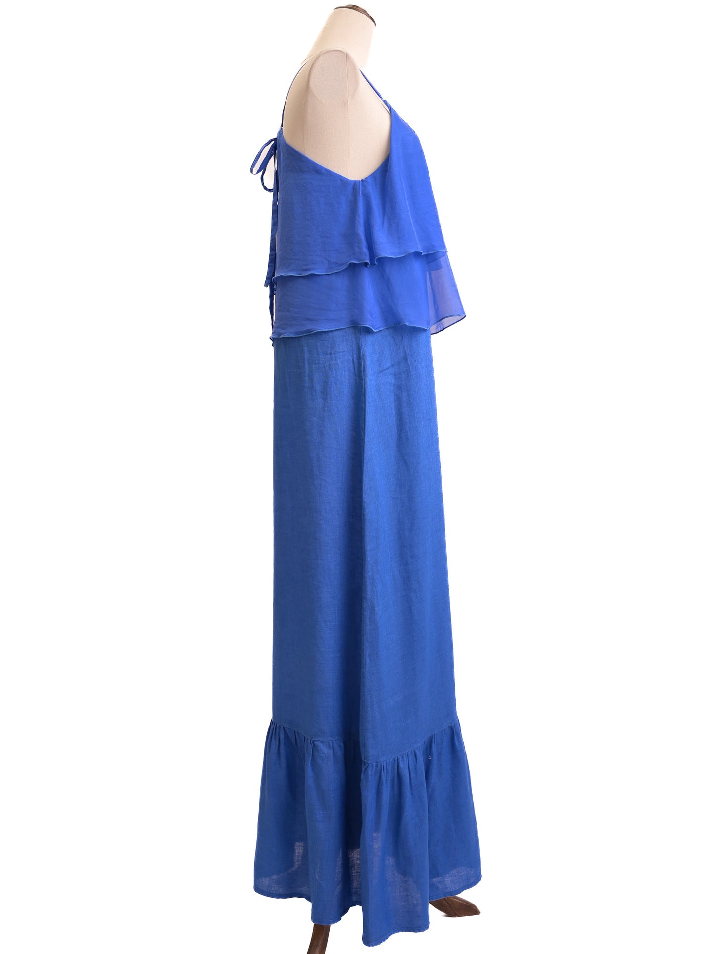 120% lino womenõs blue maxi dress sleeveless size m perfect condition