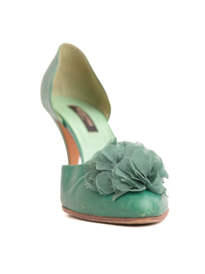 Good Sergio Rossi Green Leather High-Heeled Shoes with Floral Detail