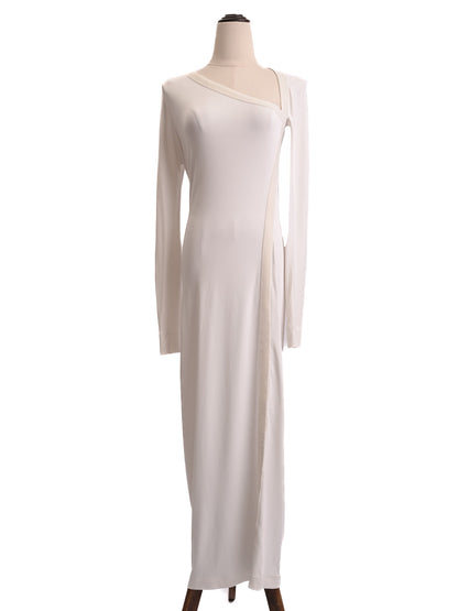 Excellent Donna Karan White Asymmetrical Long Sleeve Dress XS