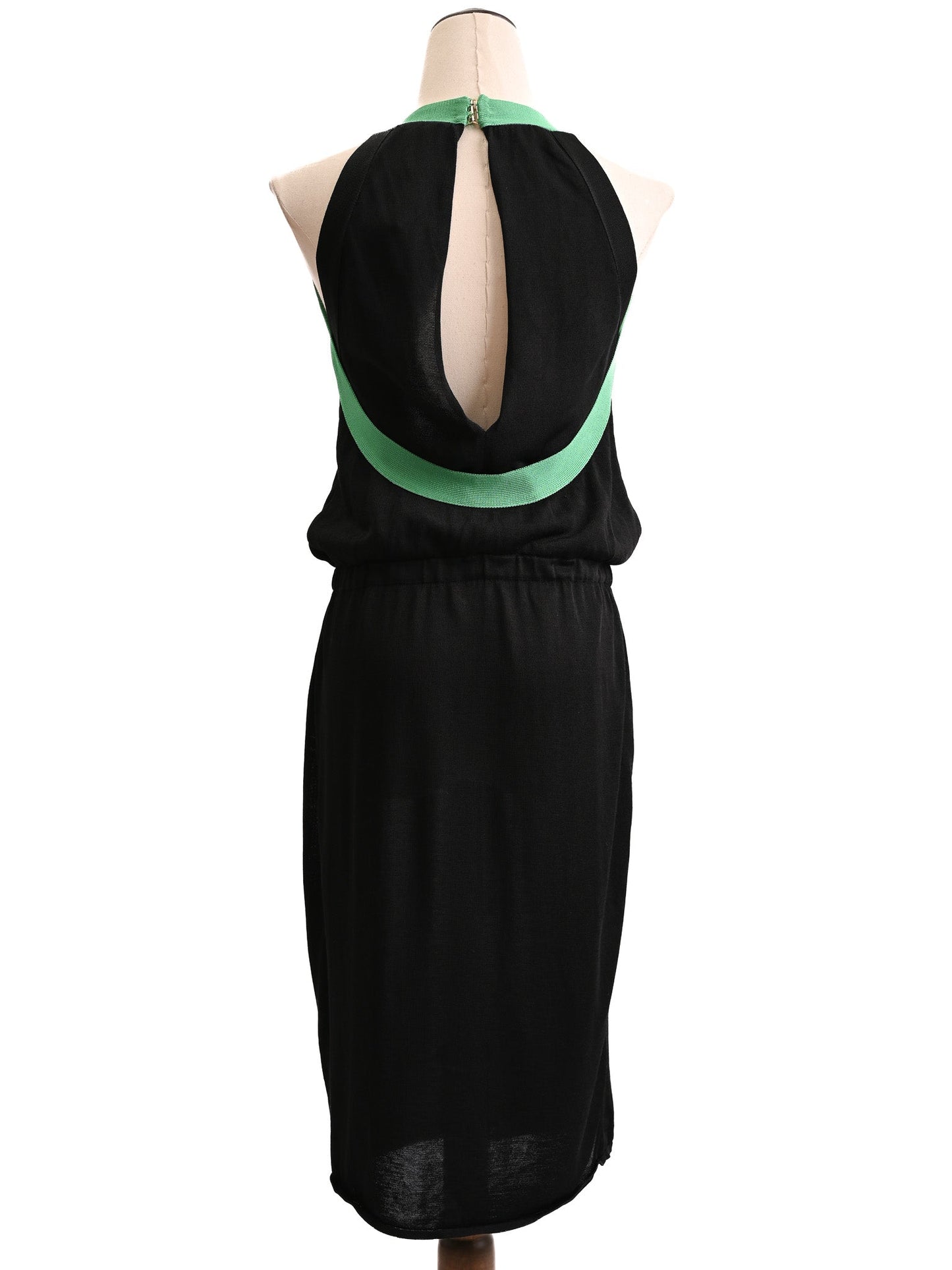 excellent iceberg black sleeveless dress size s with green accents